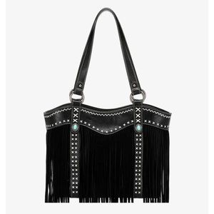 Montana West Black Fringe Cross Stitch Concho Purse BNWT